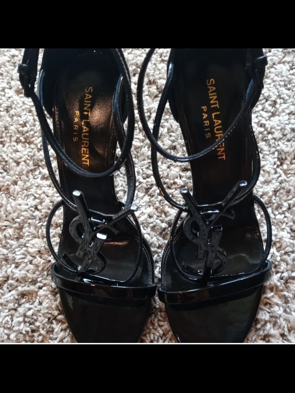 Saint Laurent Black Patent YSL Logo Sandals - Picture 4 of 10